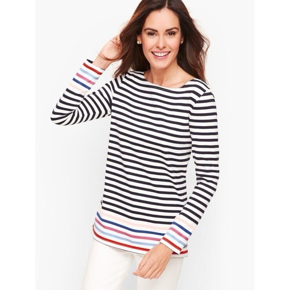Talbots Authentic Talbots Cotton Tee Harbor Stripe Size MP Coastal Nautical